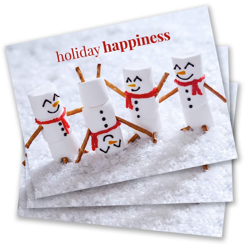 Canopy Street Marshmallow Snowmen Holiday Card Pack / 25 Seasonal Greeting Cards Including Envelopes/Whimsical Winter Happiness Food Design And Joyful Wishes Note - Image 3
